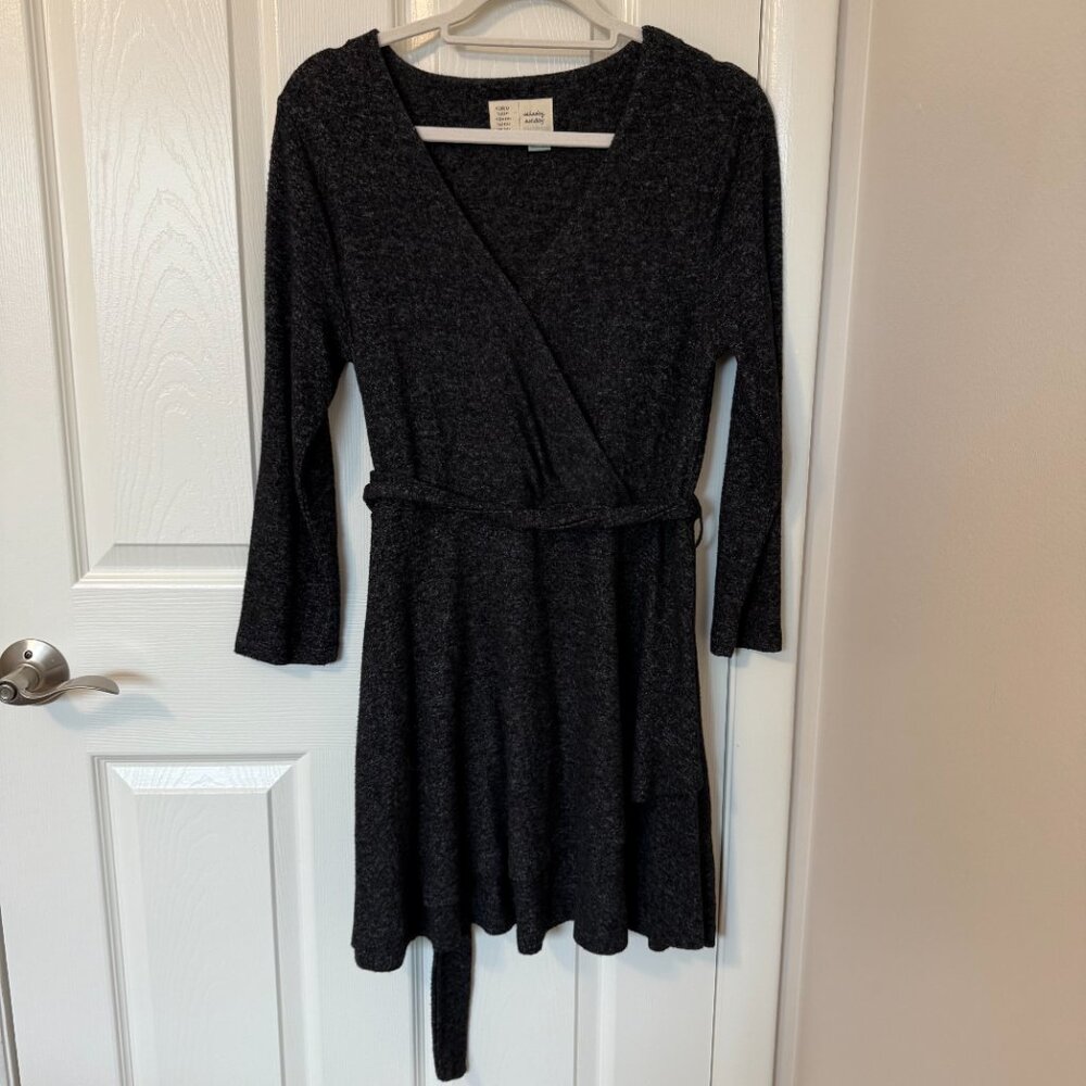 Anthropologie Saturday Sunday Long-Sleeve Cloud Fleece Belted Faux Wrap Dress XS - Picture 2 of 8
